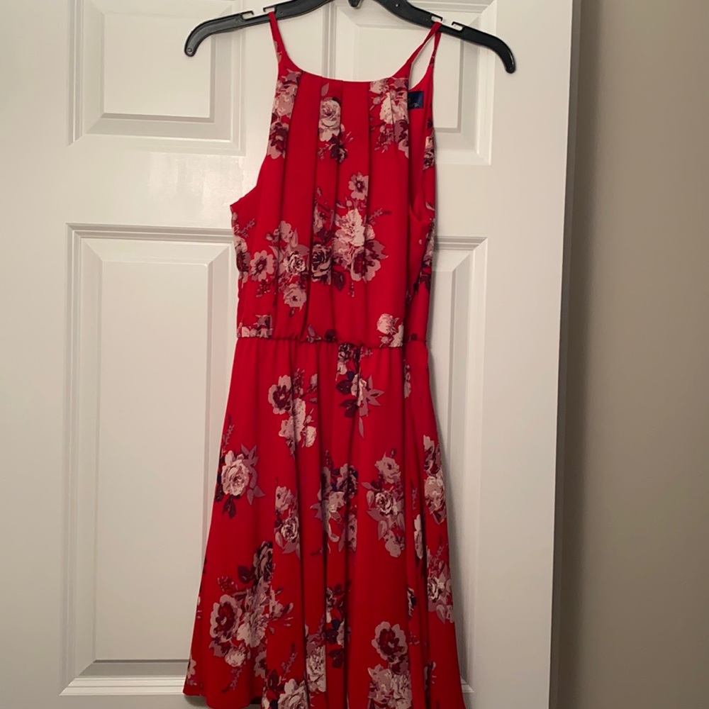 Women’s Red floral high neck flowy dress